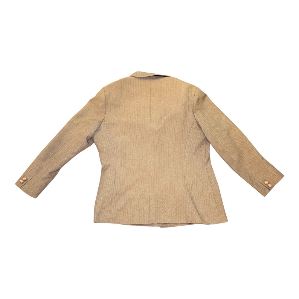 Rare 80s Vintage Taupe Pinstripe Power Blazer Pink Buttons Tailored Womens 40 - Picture 6 of 13